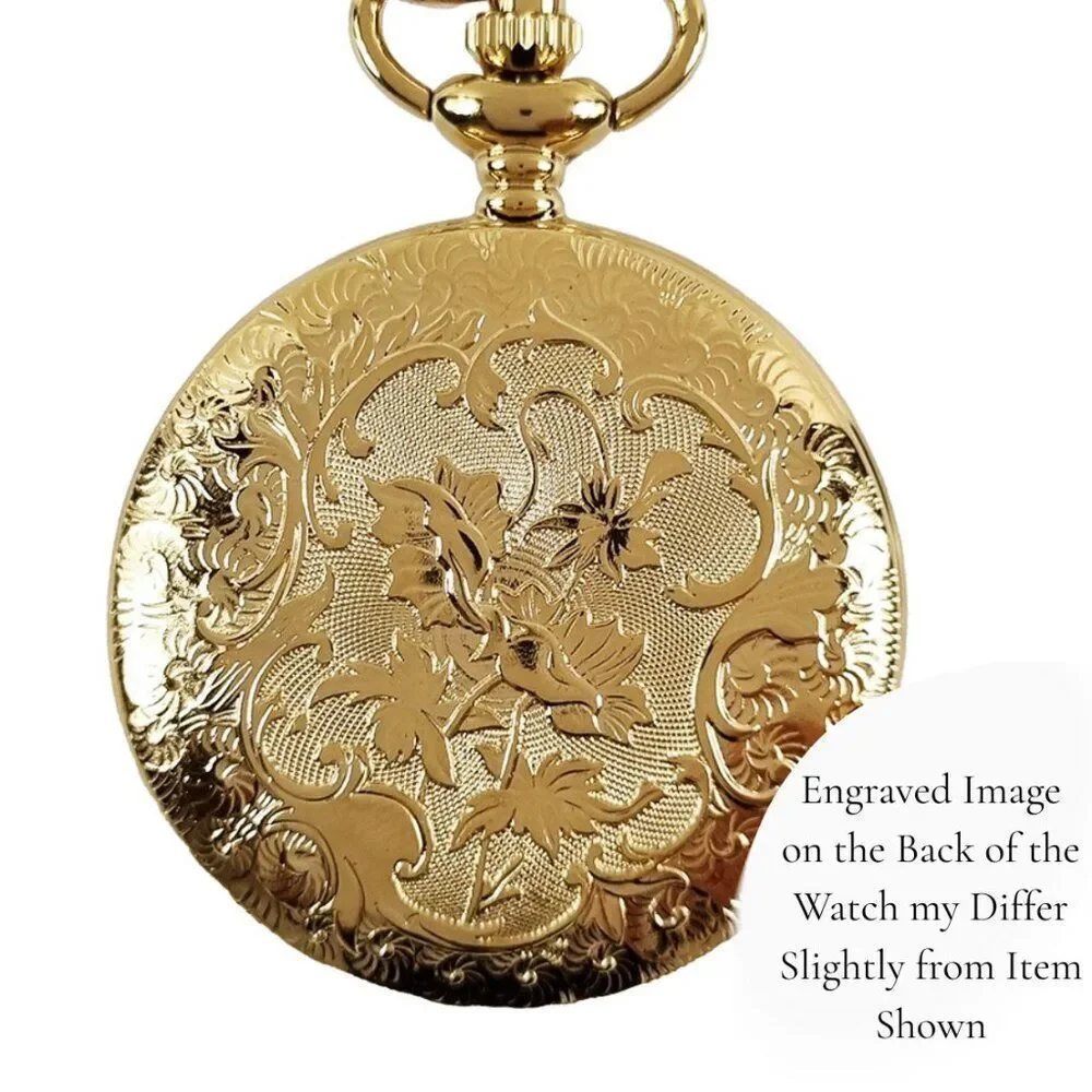 NWT Gold Roman Numeral Quartz Pocket Watch Vintage Classic Style Gift